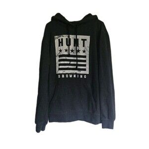 Hunt Browning Mens Dark Gray Hoodie Size Large L Hunting American Flag Hood Top